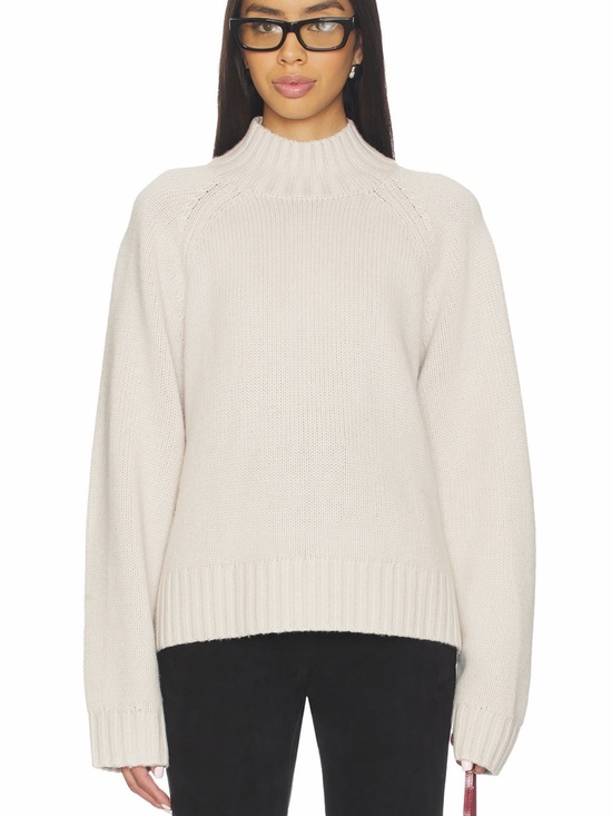 Eaves Sweaters - Eaves Revolve Cait Cream Wool Blend Chunky Knit Mock Neck Sweater Size XS